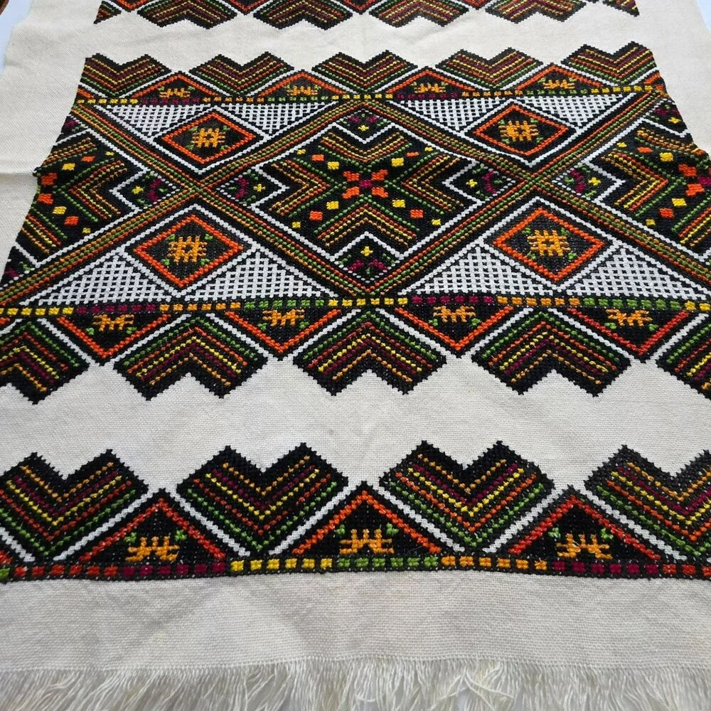 Handwoven Ukrainian Rushnyk Tapestry Embroidered Cotton Wedding Geometric Fringe